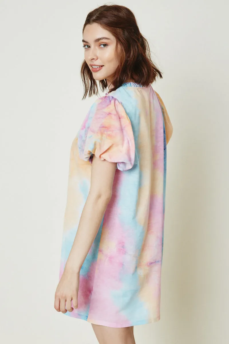 Womens Ruffle Tie Dye Puff Sleeve Shirt Dress sold by Hayden product image thumbnail 2