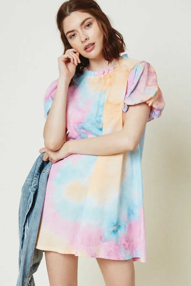 Womens Ruffle Tie Dye Puff Sleeve Shirt Dress sold by Hayden product image thumbnail 3