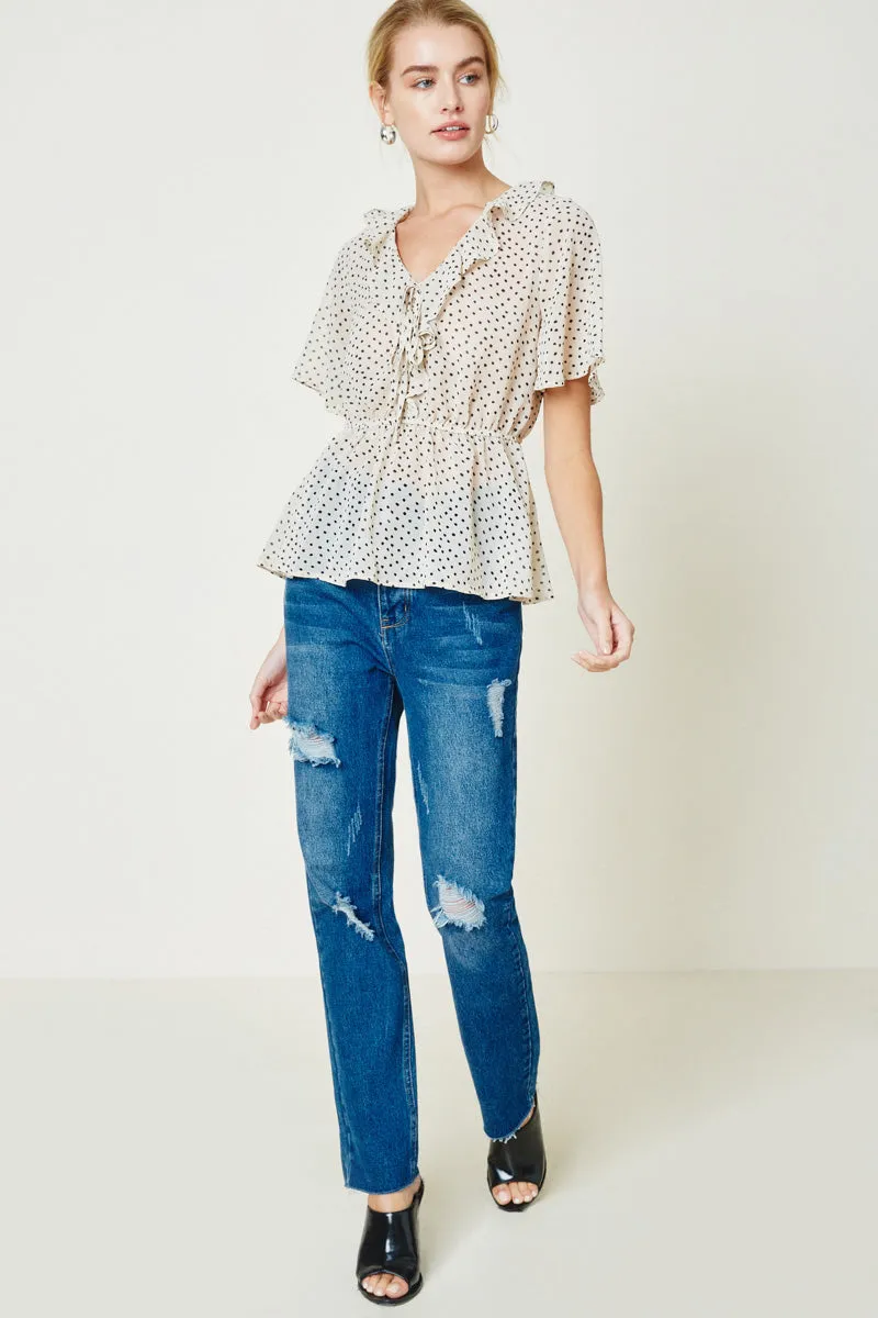 Womens Dotted Ruffle Peplum Blouse sold by Hayden product image thumbnail 3