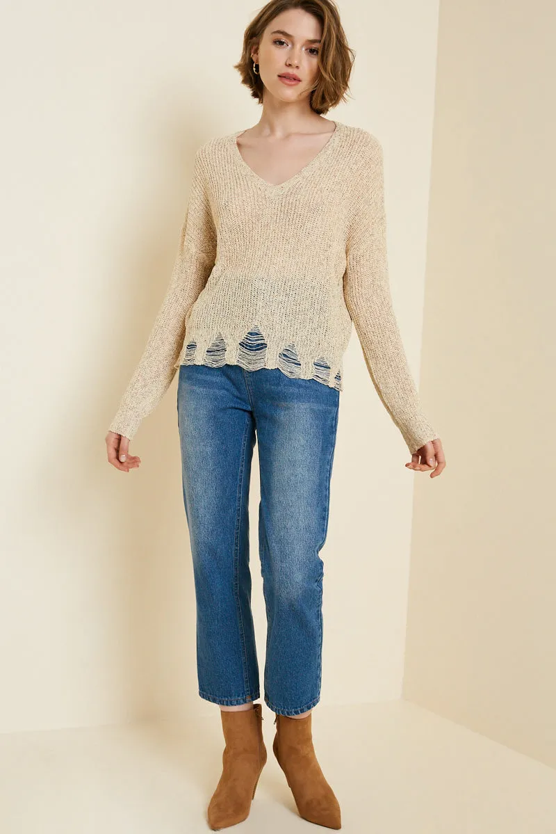 Womens Distressed Rib Knit Sweater Top sold by Hayden product image thumbnail 3