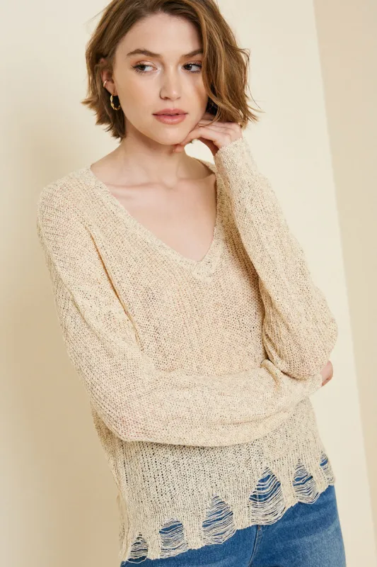 Womens Distressed Rib Knit Sweater Top sold by Hayden