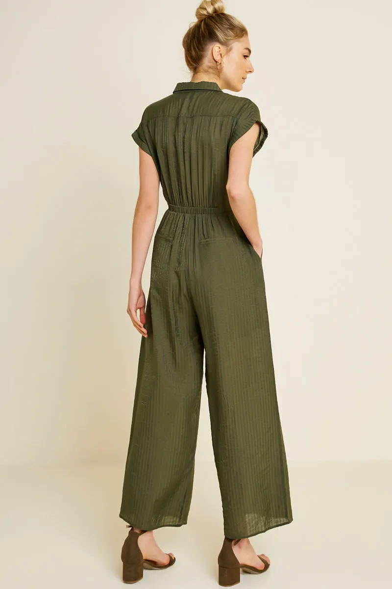 Womens Cropped Collared Button-Down Jumpsuit sold by Hayden product image thumbnail 2