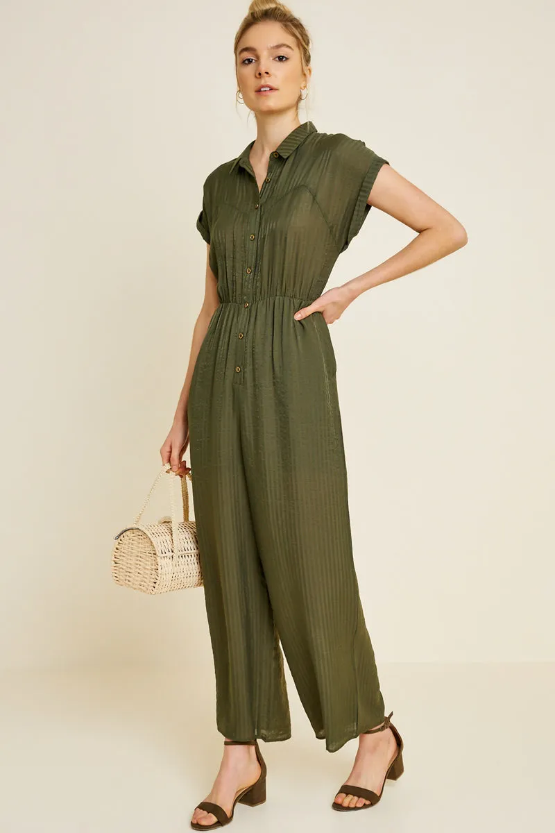 Womens Cropped Collared Button-Down Jumpsuit sold by Hayden product image thumbnail 3