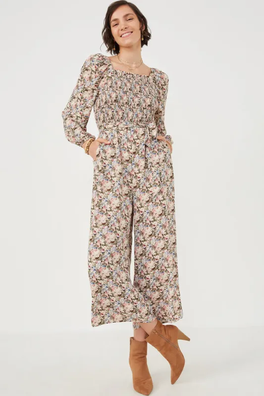 Womens Floral Print Smocked Puff Sleeve Jumpsuit sold by Hayden