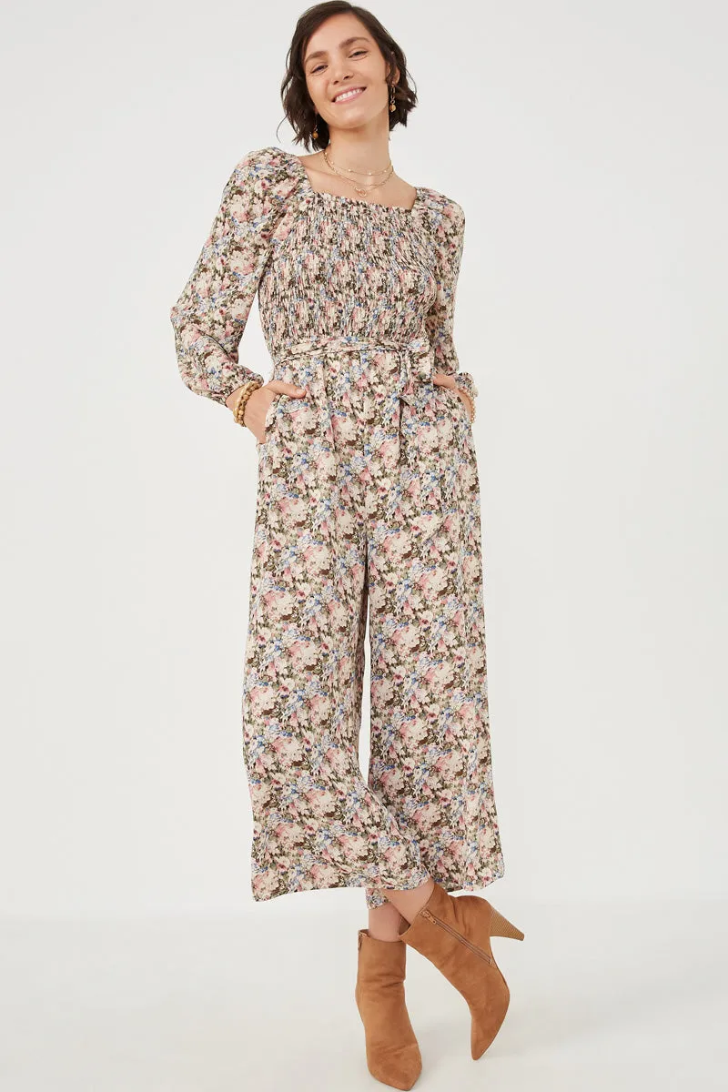 Womens Floral Print Smocked Puff Sleeve Jumpsuit sold by Hayden