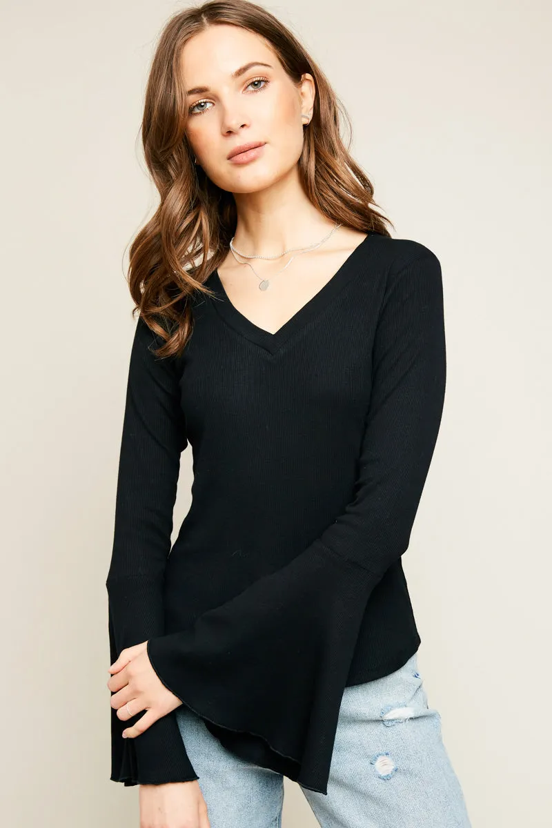 Womens V-Neck Bell Sleeve Sweater Top sold by Hayden product image thumbnail 5
