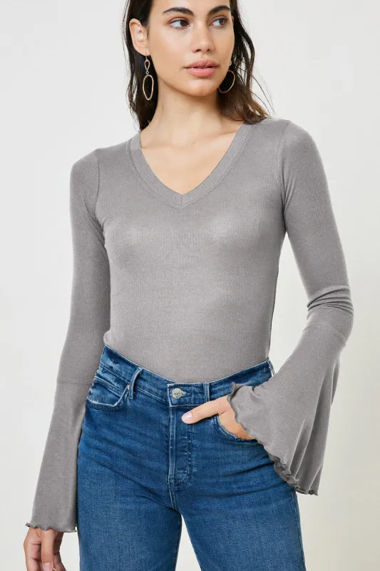 Womens V-Neck Bell Sleeve Sweater Top made by Hayden