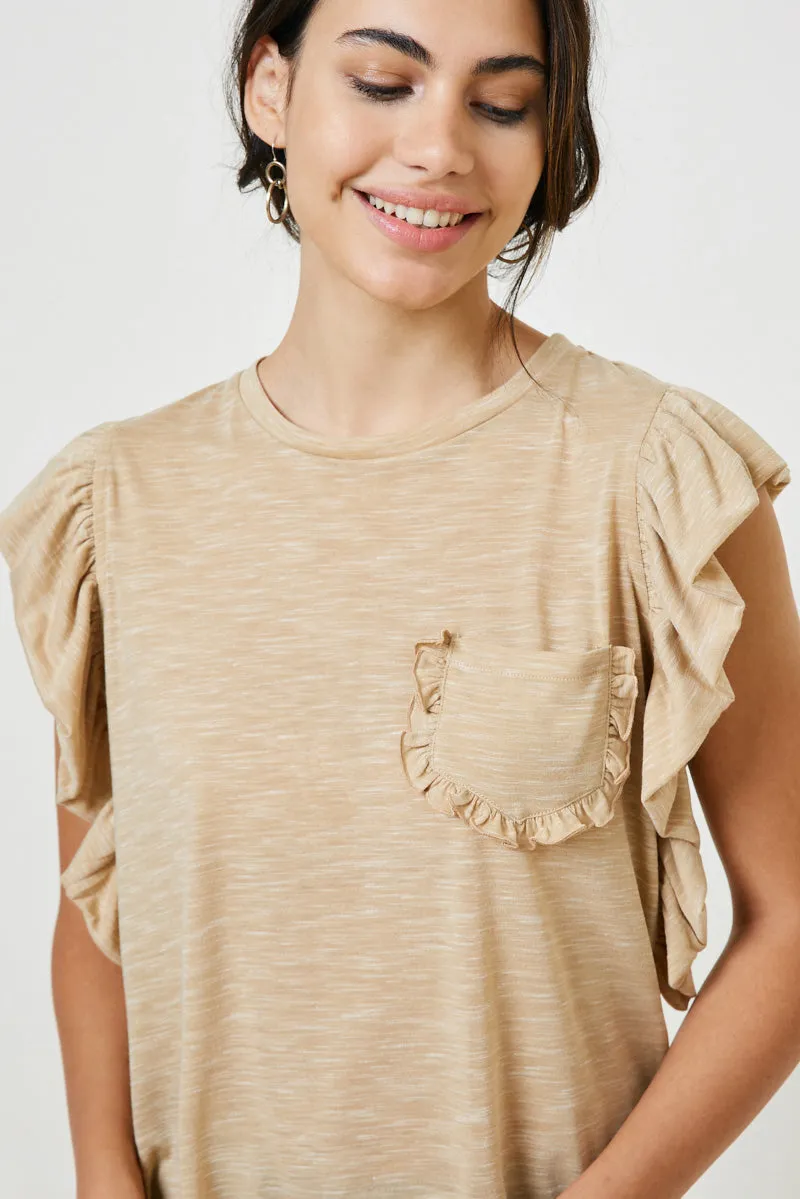 Womens Heathered Ruffle Pocket Tee sold by Hayden product image thumbnail 5