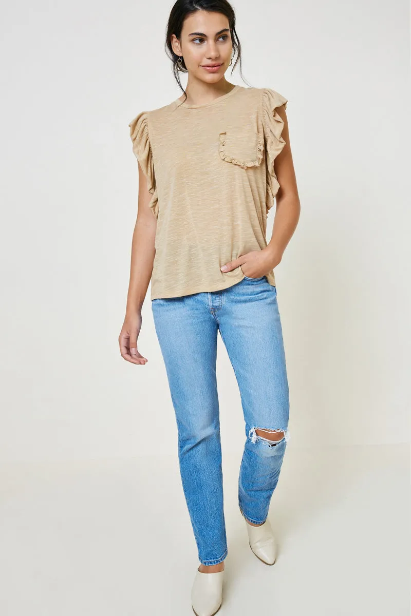 Womens Heathered Ruffle Pocket Tee sold by Hayden product image thumbnail 4