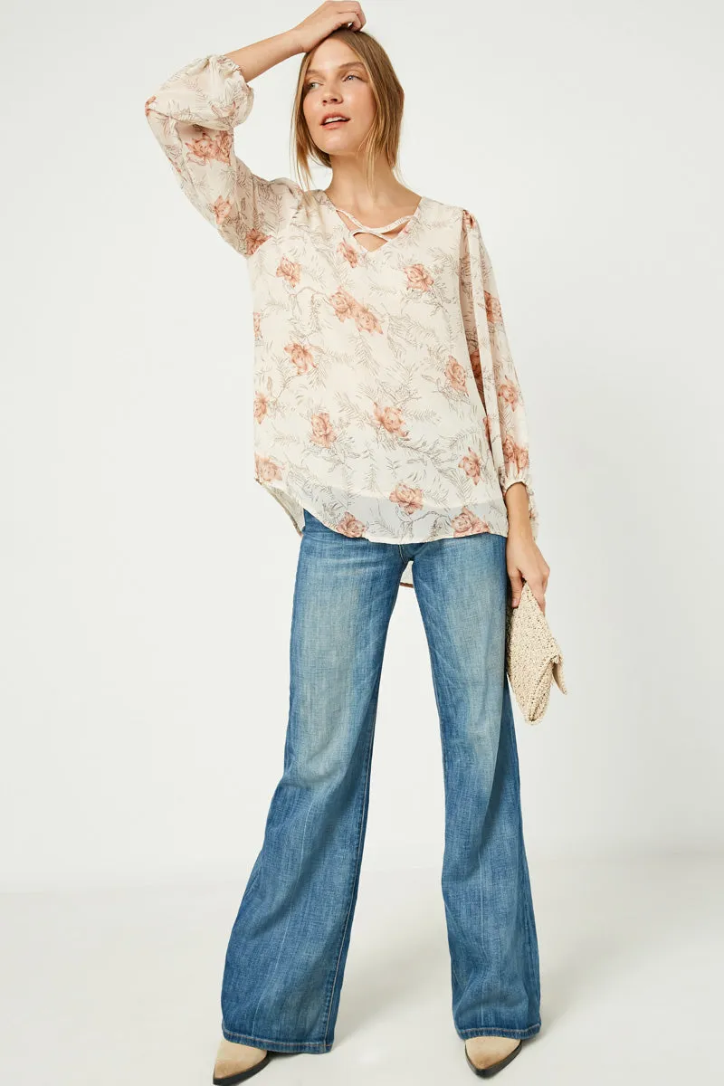 Womens Strappy V Neck Balloon Sleeve Top sold by Hayden