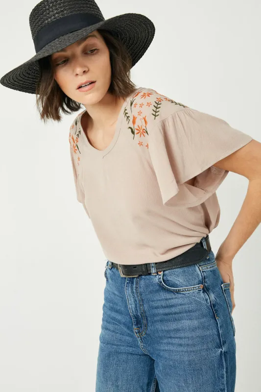 Womens Embroidered Flutter Sleeve Top sold by Hayden