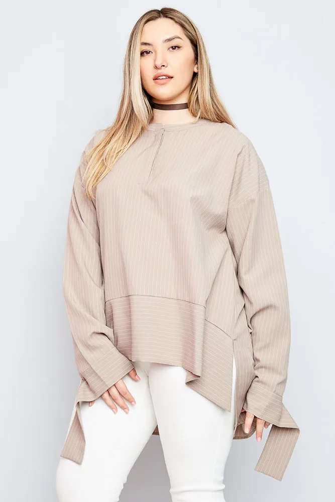 Womens Pinstripe High-Low Tunic Top sold by Hayden product image thumbnail 2
