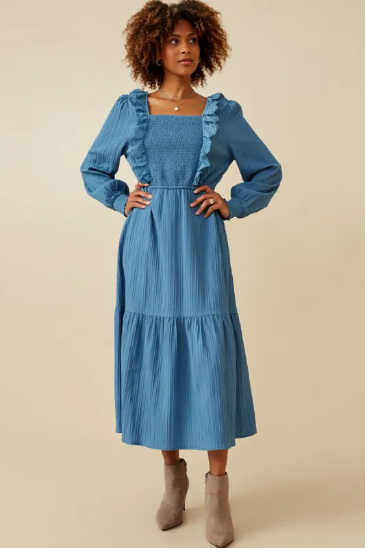 Womens Textured Ruffled Lace Smocked Detail Dress made by Hayden