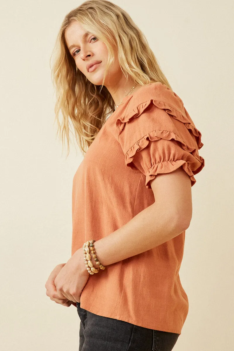 Women V Neck Ruffled Sleeve Linen Blend Top sold by Hayden product image thumbnail 4