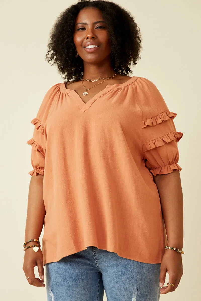 Women V Neck Ruffled Sleeve Linen Blend Top sold by Hayden product image thumbnail 2