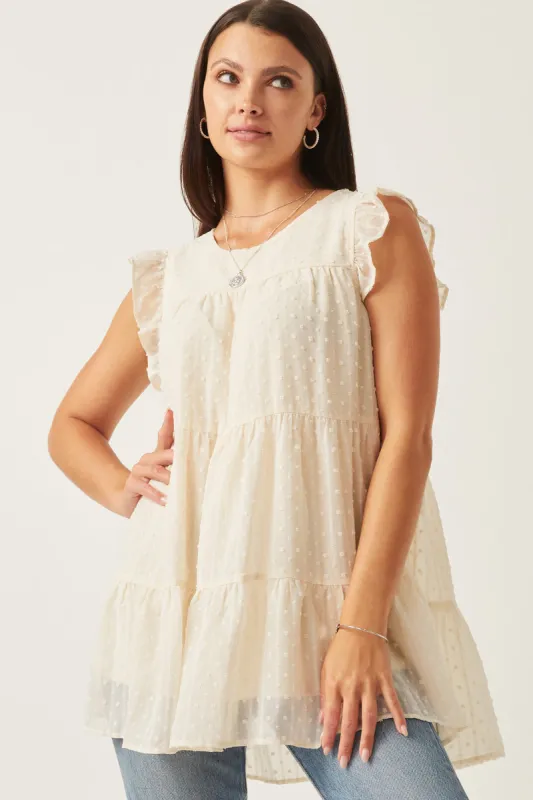 Womens Textured Stripe Swiss Dot Ruffled Tiered Top made by Hayden