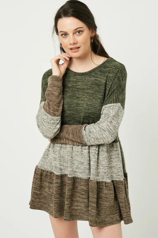 Womens Marled Knit Color Block Peplum Top sold by Hayden