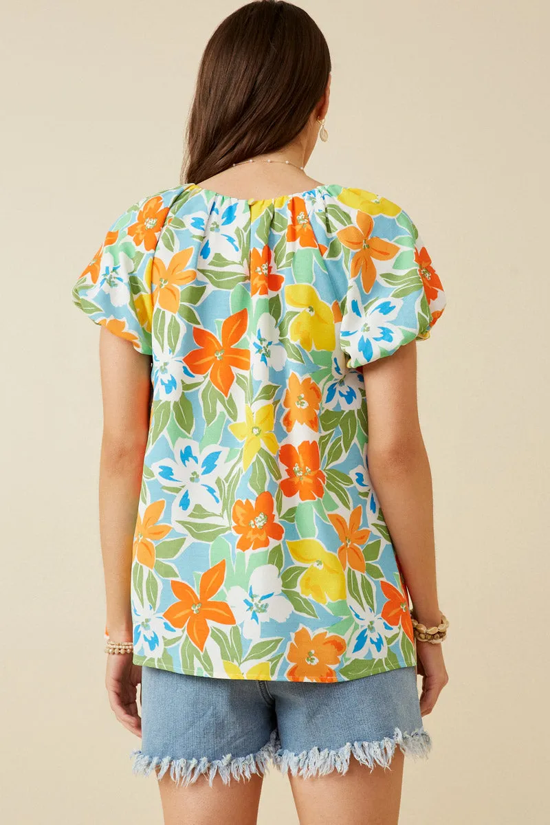 Womens Resort Floral Puff Sleeve Top sold by Hayden product image thumbnail 4