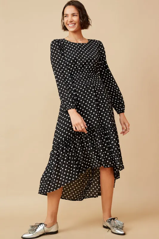 Womens Textured Polka dot Ruffled High Low Dress sold by Hayden