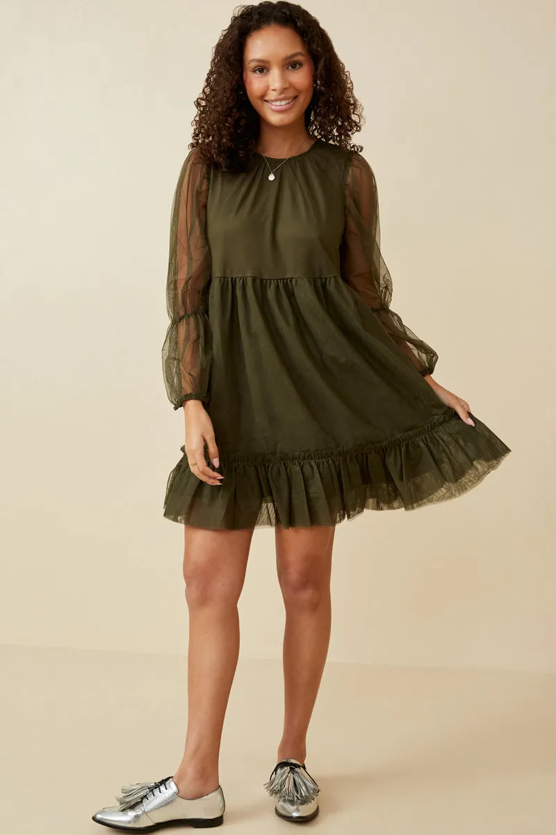 Womens Cinched Puff Sleeve Tiered Mesh Dress sold by Hayden product image thumbnail 2