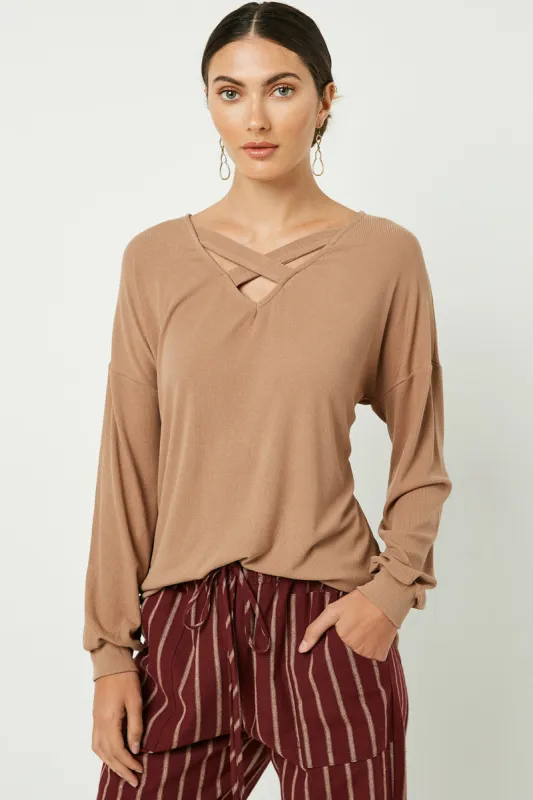 Womens Ribbed Knit Criss Cross Tee sold by Hayden