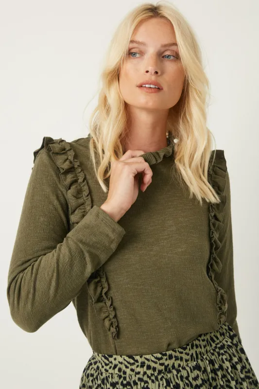 Womens Long Sleeve Textured Ruffle Top sold by Hayden