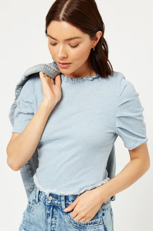Womens Ruffle High Neck Puff Sleeve Top sold by Hayden