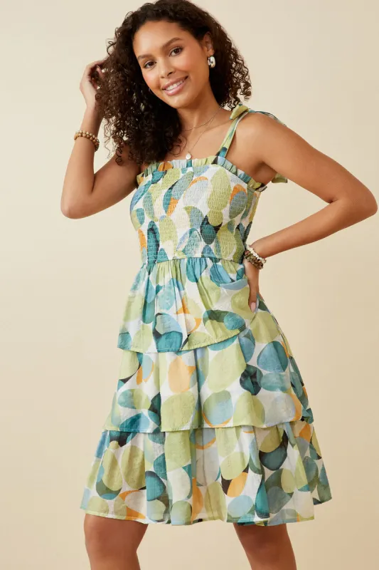 Womens Textured Geo Print Tie Shoulder Smocked Dress sold by Hayden