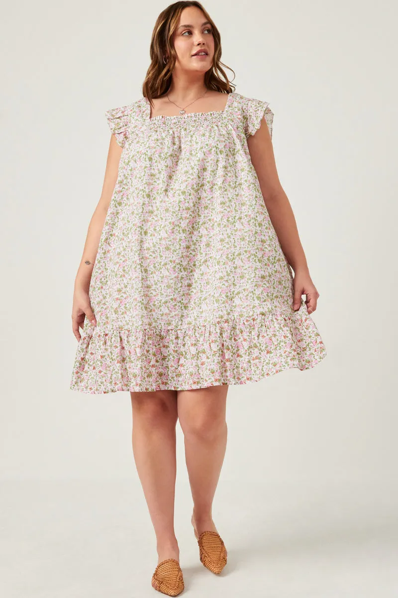 Womens Floral Smocked Square Neck Ruffled Mini Dress sold by Hayden product image thumbnail 2