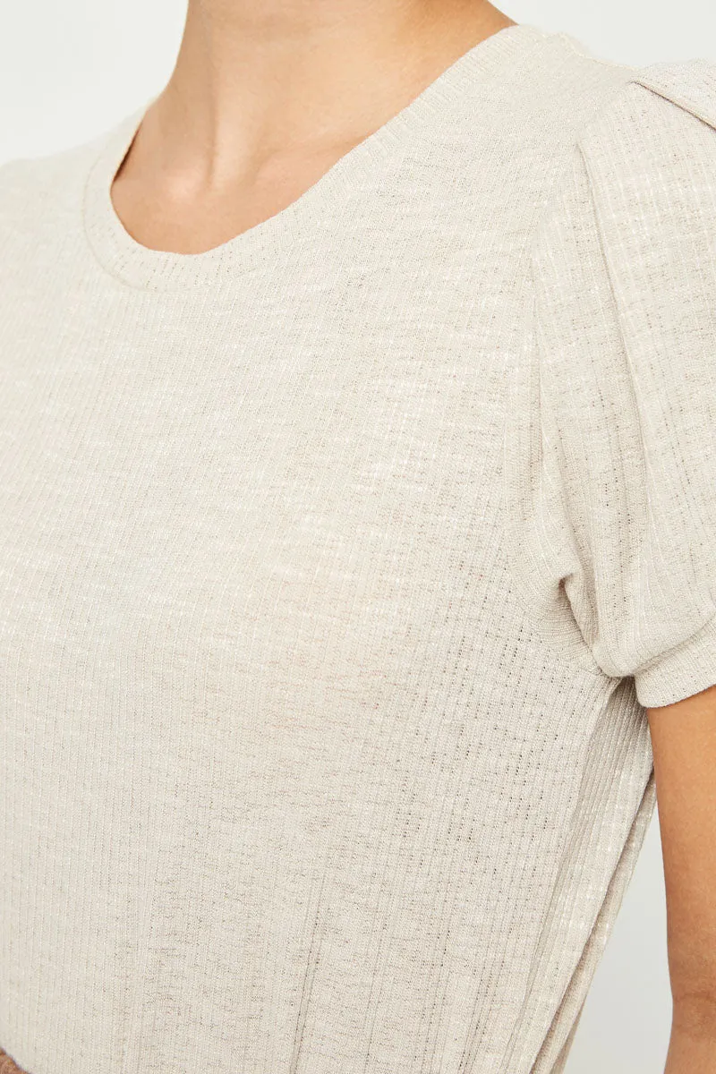 Womens Pleated Puff Sleeve Ribbed Knit Top sold by Hayden product image thumbnail 3