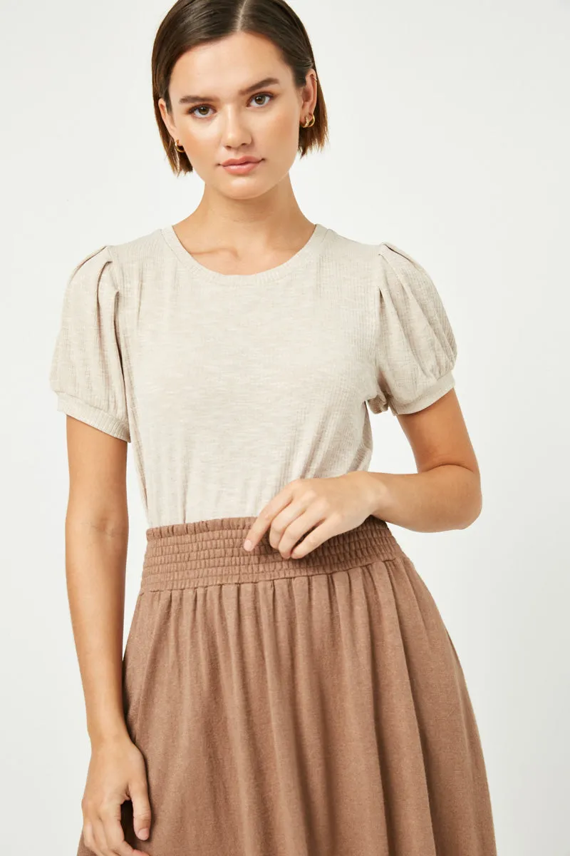 Womens Pleated Puff Sleeve Ribbed Knit Top sold by Hayden