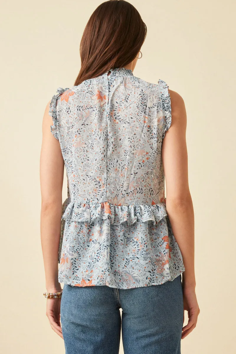 Womens Floral Smock Neck Ruffle High Low Top sold by Hayden product image thumbnail 5