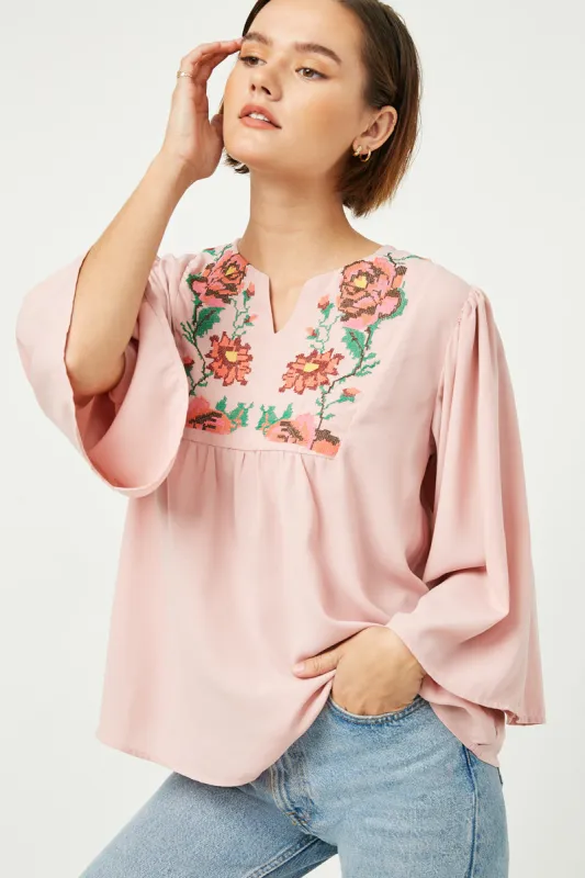 Womens Pixel Embroidered Yoke Long Sleeve Top sold by Hayden