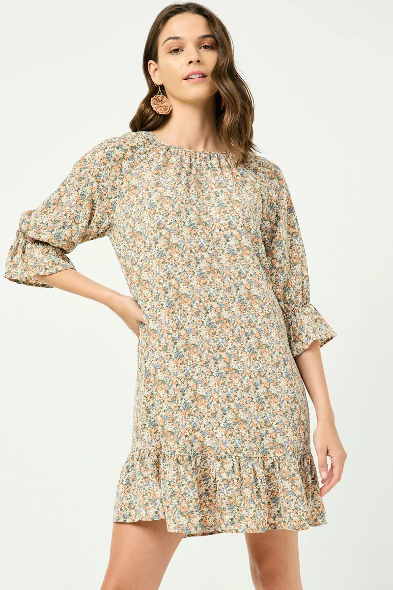 Womens Washed Floral Print Ruffle Hem Tunic Dress sold by Hayden product image thumbnail 3