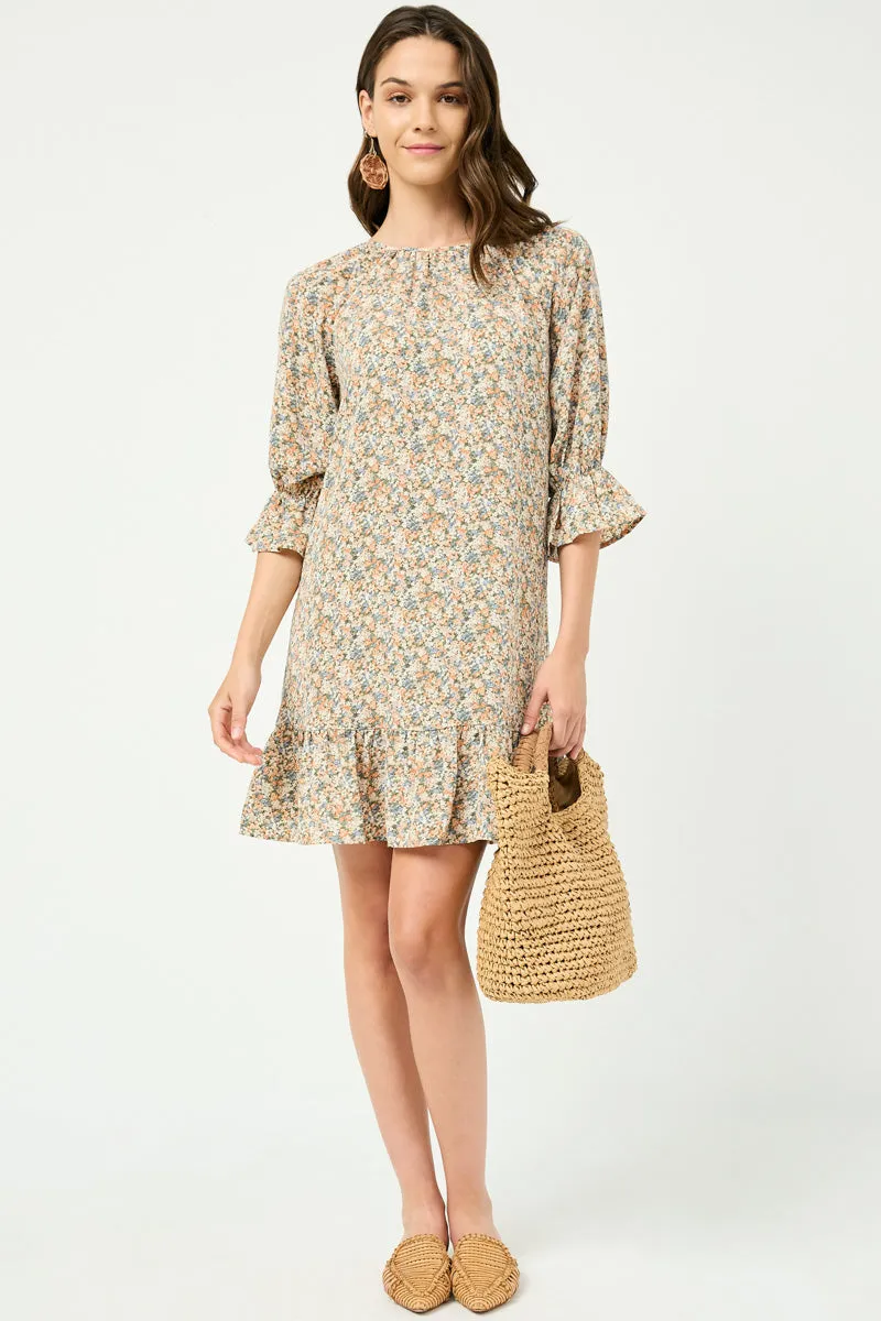 Womens Washed Floral Print Ruffle Hem Tunic Dress sold by Hayden