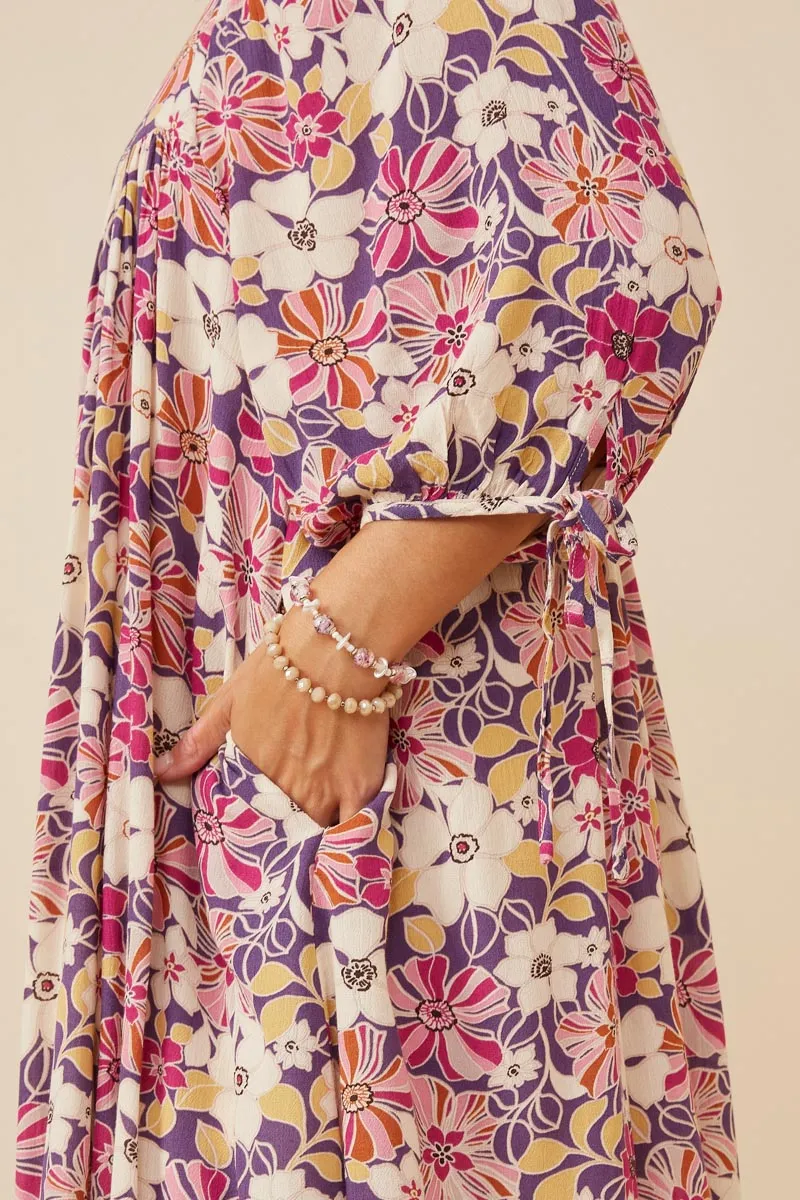 Womens Floral Print Square Neck Tie Sleeve Dress sold by Hayden product image thumbnail 3