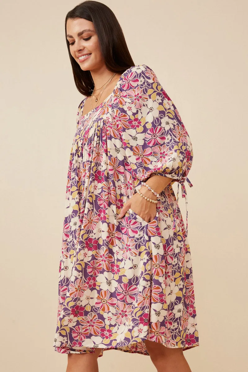 Womens Floral Print Square Neck Tie Sleeve Dress sold by Hayden product image thumbnail 4