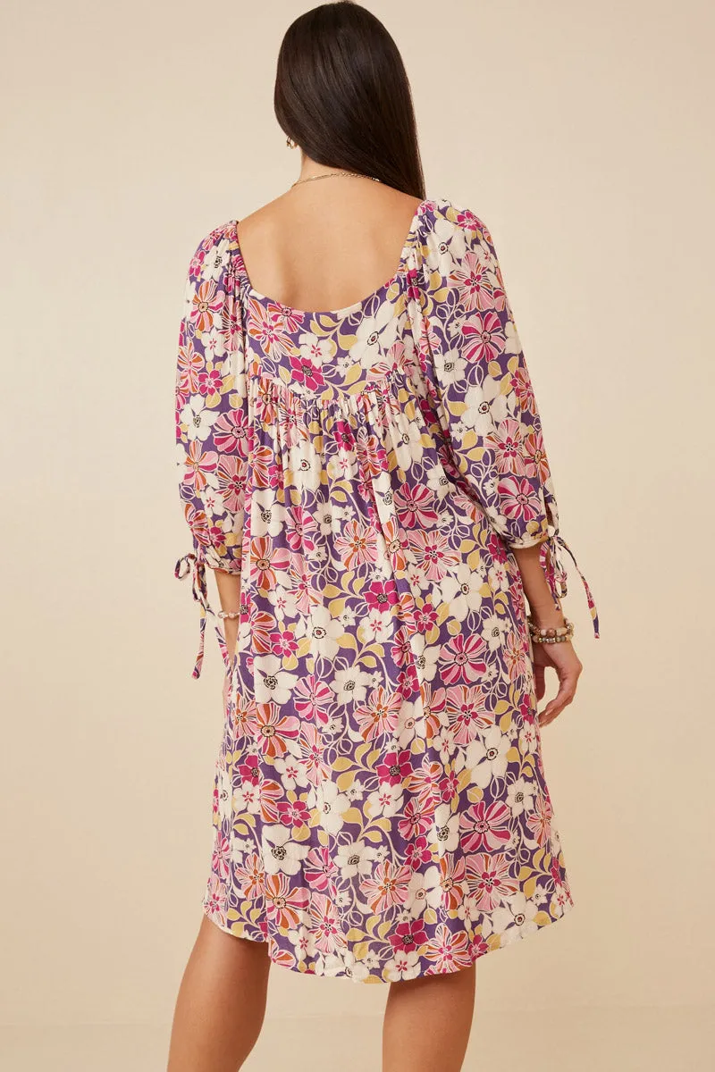 Womens Floral Print Square Neck Tie Sleeve Dress sold by Hayden product image thumbnail 5