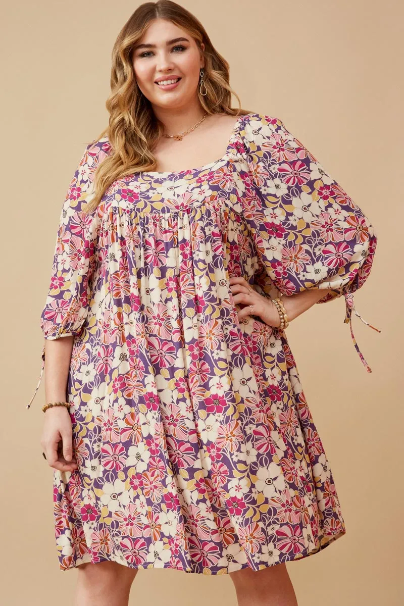 Womens Floral Print Square Neck Tie Sleeve Dress sold by Hayden product image thumbnail 2