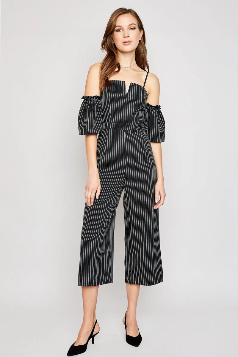 Womens Pinstripe Jumpsuit with Off Shoulder Detail sold by Hayden product image thumbnail 4