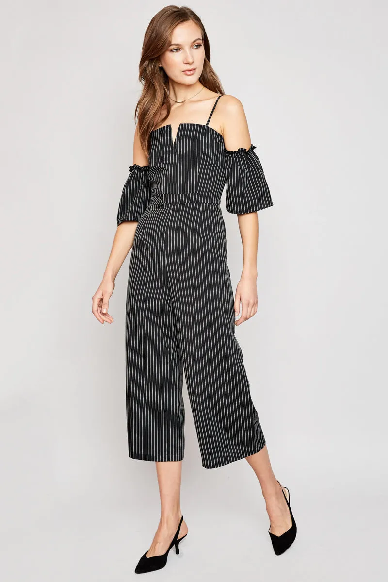 Womens Pinstripe Jumpsuit with Off Shoulder Detail sold by Hayden