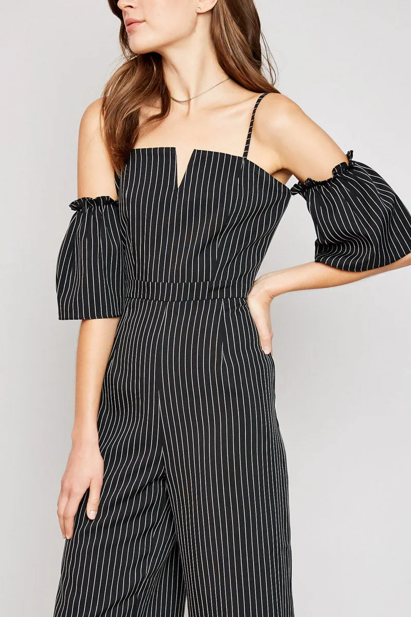Womens Pinstripe Jumpsuit with Off Shoulder Detail sold by Hayden product image thumbnail 5