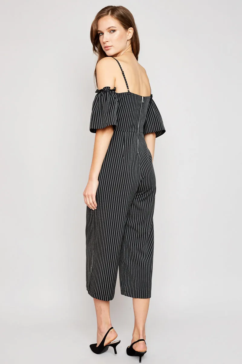 Womens Pinstripe Jumpsuit with Off Shoulder Detail sold by Hayden product image thumbnail 2