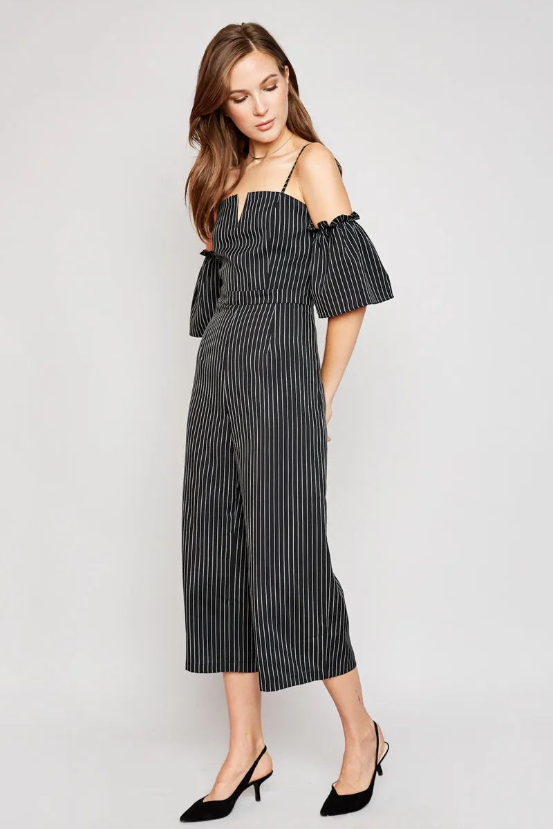 Womens Pinstripe Jumpsuit with Off Shoulder Detail sold by Hayden product image thumbnail 3