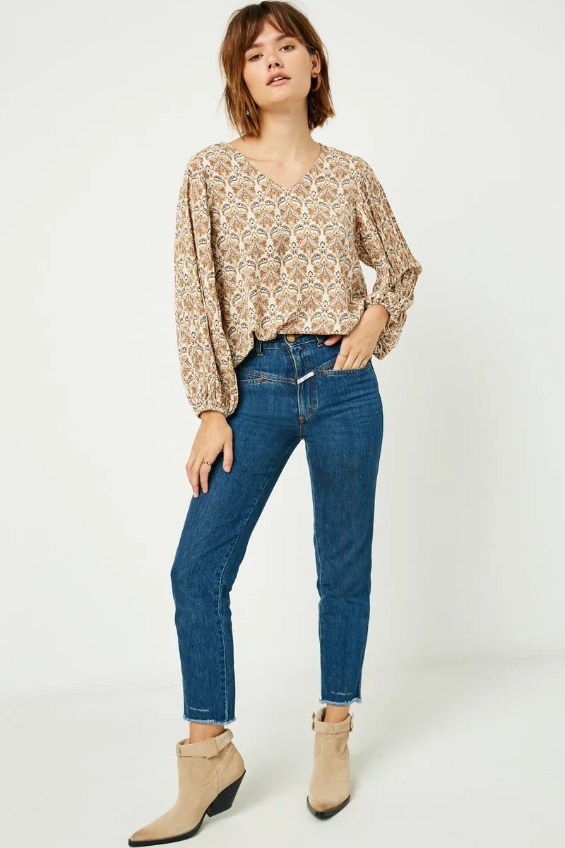 Womens Paisly Print Pleated Sleeve Detail Top sold by Hayden