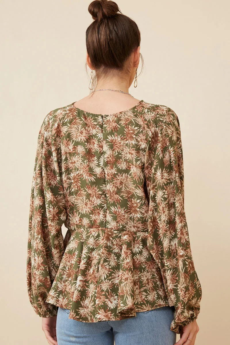 Womens Floral Print V Neck Cinch Waist Peplum Top sold by Hayden product image thumbnail 5