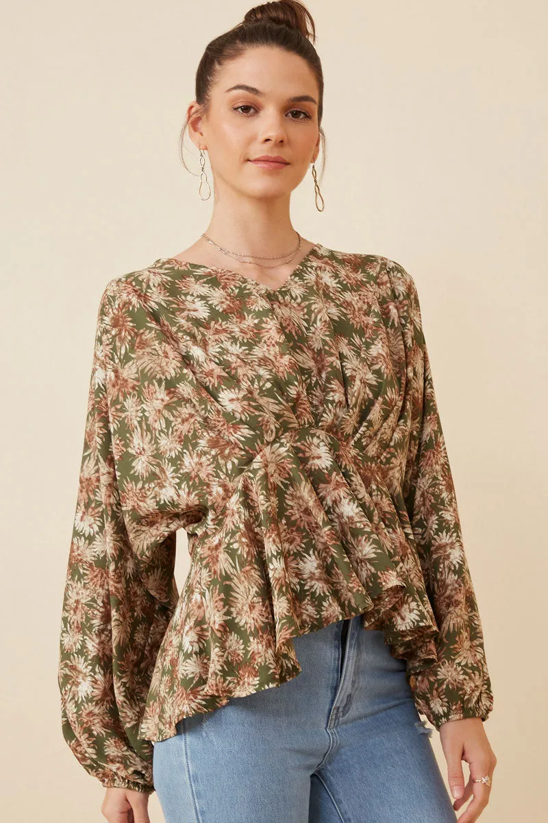 Womens Floral Print V Neck Cinch Waist Peplum Top sold by Hayden product image thumbnail 3