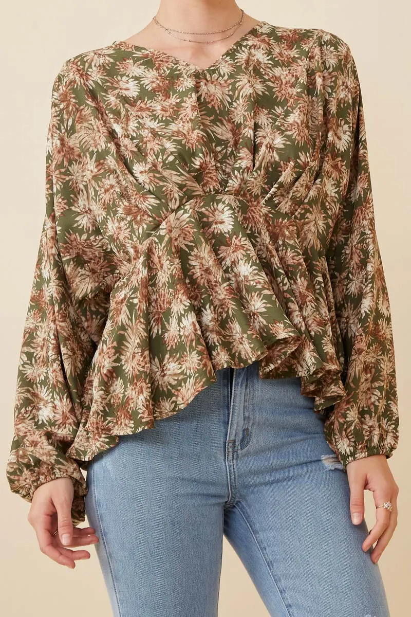 Womens Floral Print V Neck Cinch Waist Peplum Top sold by Hayden product image thumbnail 4