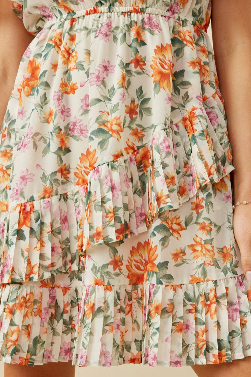 Womens Pleated Ruffle Floral Wrap Dress sold by Hayden product image thumbnail 2