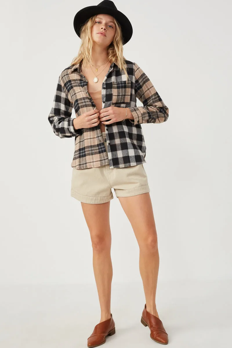 Womens Print Block Plaid Button Up Shirt sold by Hayden product image thumbnail 3